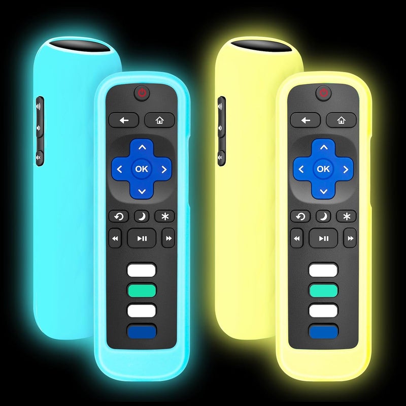 ENJOYLink for Roku Remote Cover,Compatible with All Roku TV Remote Glow in The Dark Silicone Protective Case Yellow and Blue 2-Pack - Image 1